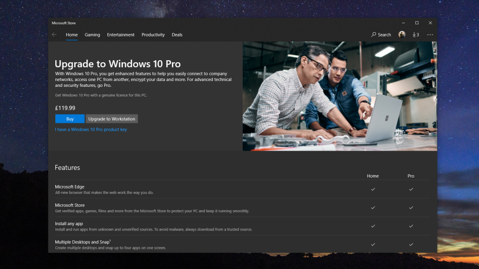 upgrade from Windows 10 Home to Windows 10 Pro
