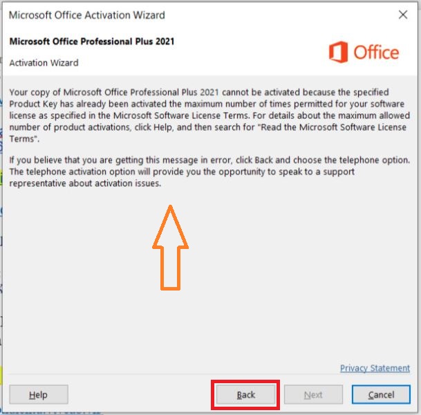 Office 2021 back activate by phone